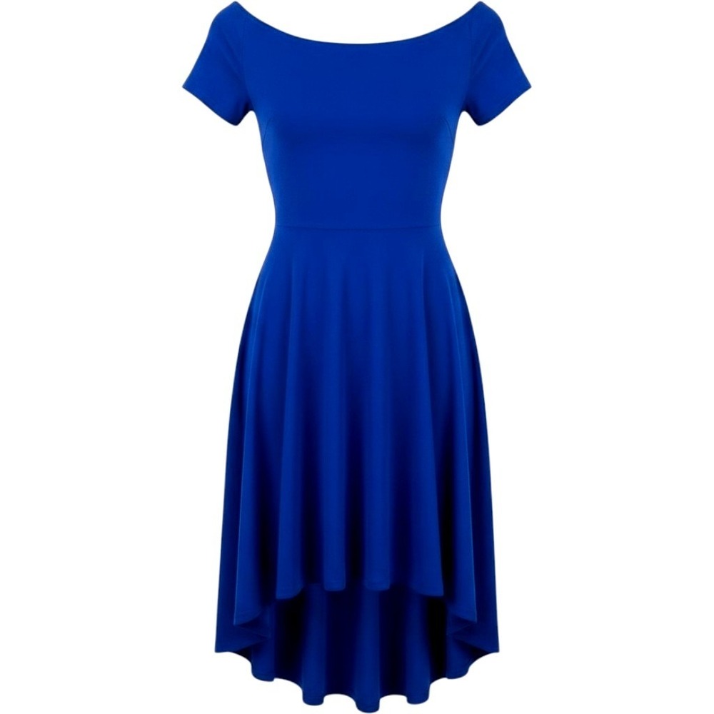 Sarin Mathews Chic Royal Blue Off Shoulder High Low Skater Cocktail Dress S NWT